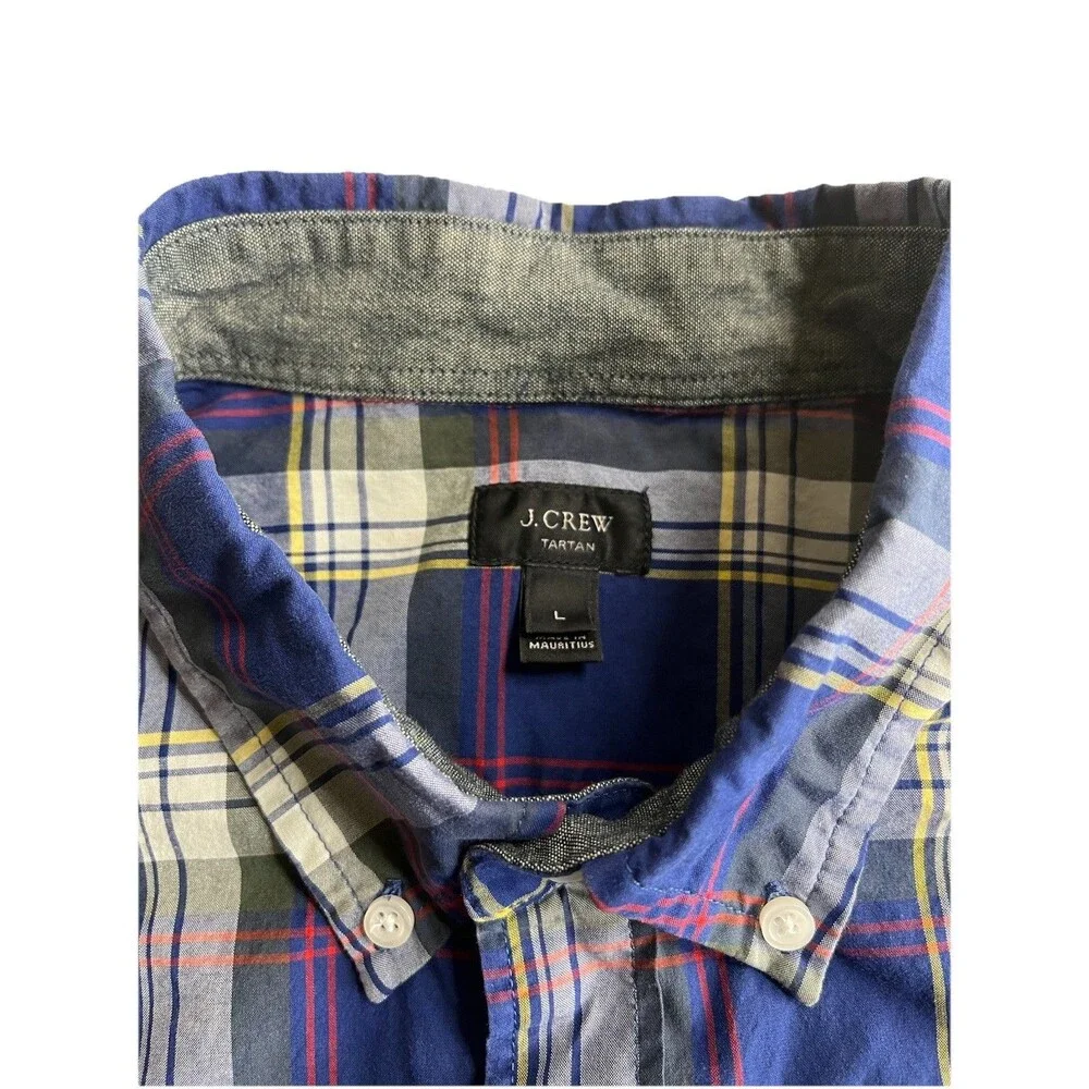 J Crew Tartan Men L Shirt Plaid Button Down Casual Multicolor Cotton Long Sleeve